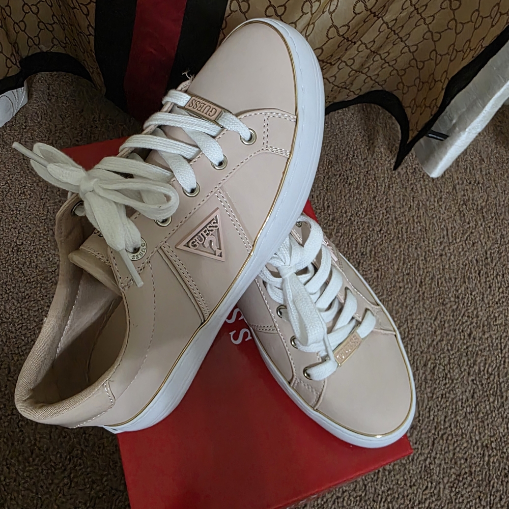 GUESS Women's Beige Sneakers with White Accents